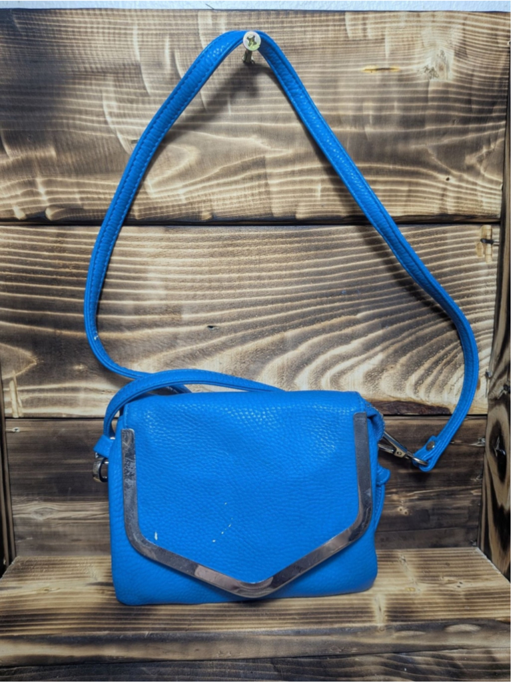 Charming Charlie Crossbody Bag Womens Small Blue Faux Leather Zip Purse Handbag